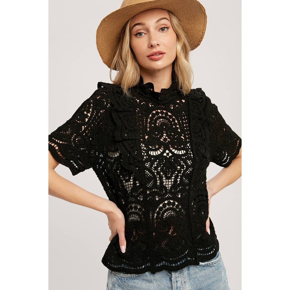 Bluivy High Collar Crochet Top - NWT